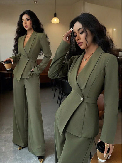 One Button Blazer and Pants Set -