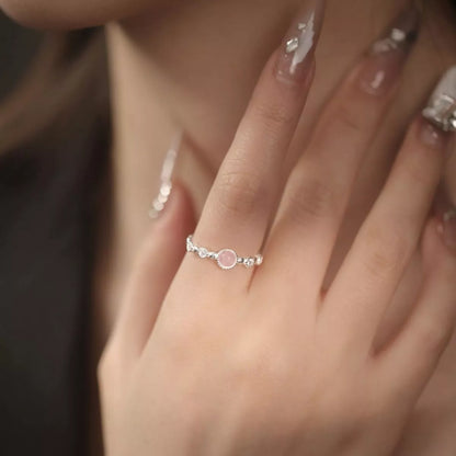 Sterling Silver Open Ring - Pink Crystal One Size