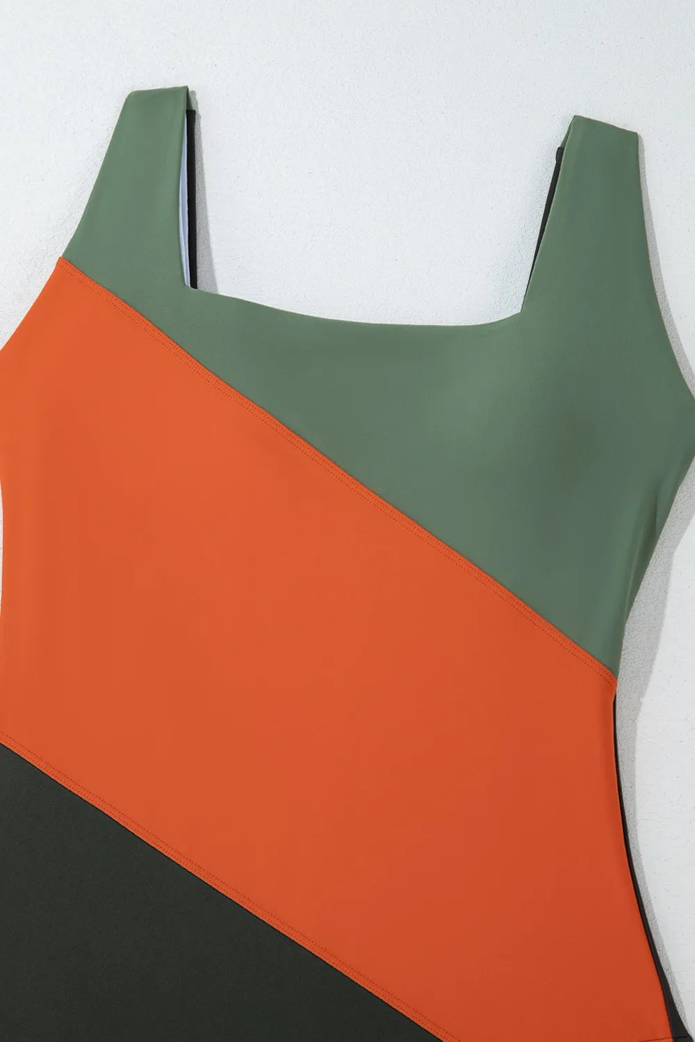 Color Block Padded Square Neck One Piece Swimsuit -