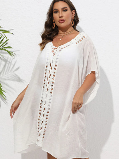 Crochet Trim V-Neck Beach Cover-Up Dress -