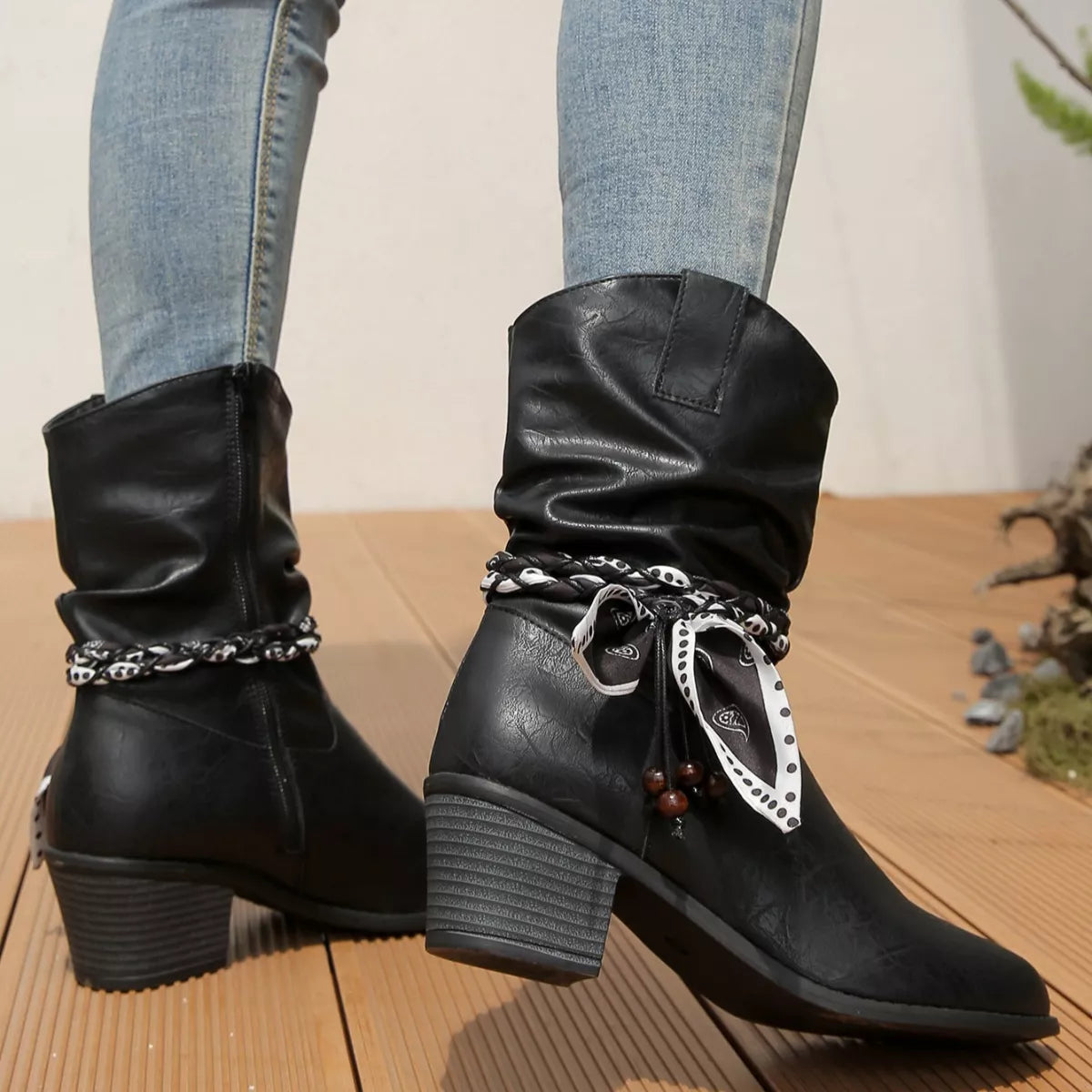 Braided Detail Western Boots -