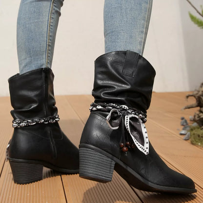 Braided Detail Western Boots -