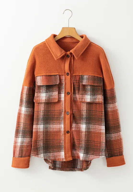 Plaid Button Up Long Sleeve Jacket -