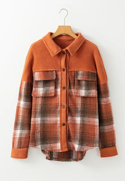 Plaid Button Up Long Sleeve Jacket -