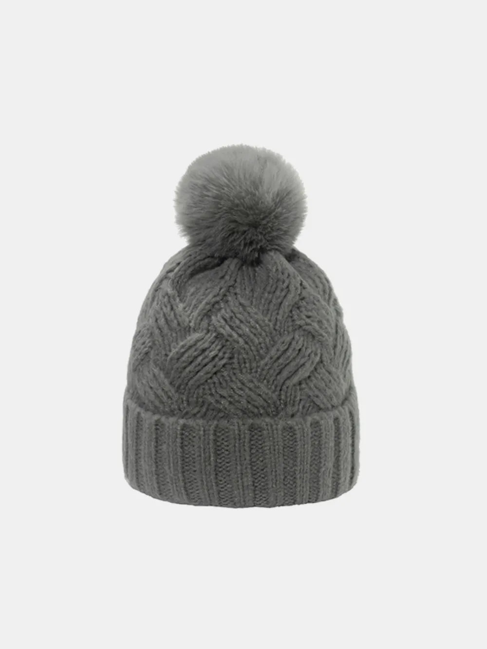 Roll Rim Cable-Knit Hat - Gray One Size