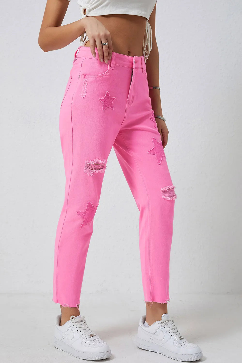 Star Raw Hem Distressed Jeans -