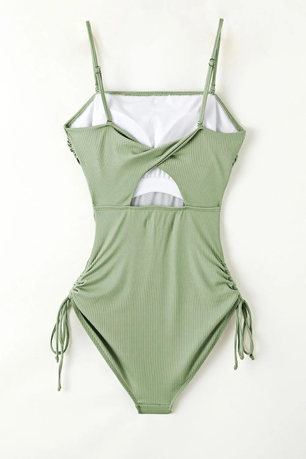 Ribbed Drawstring Sides Cutout One Piece Swimsuit -