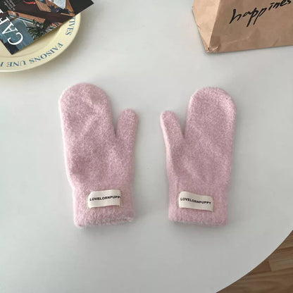 Warm Plush Knitted Mitten Gloves - Pink One Size