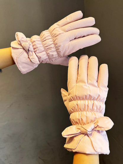 Bowknot Ruched Gloves - Pink One Size