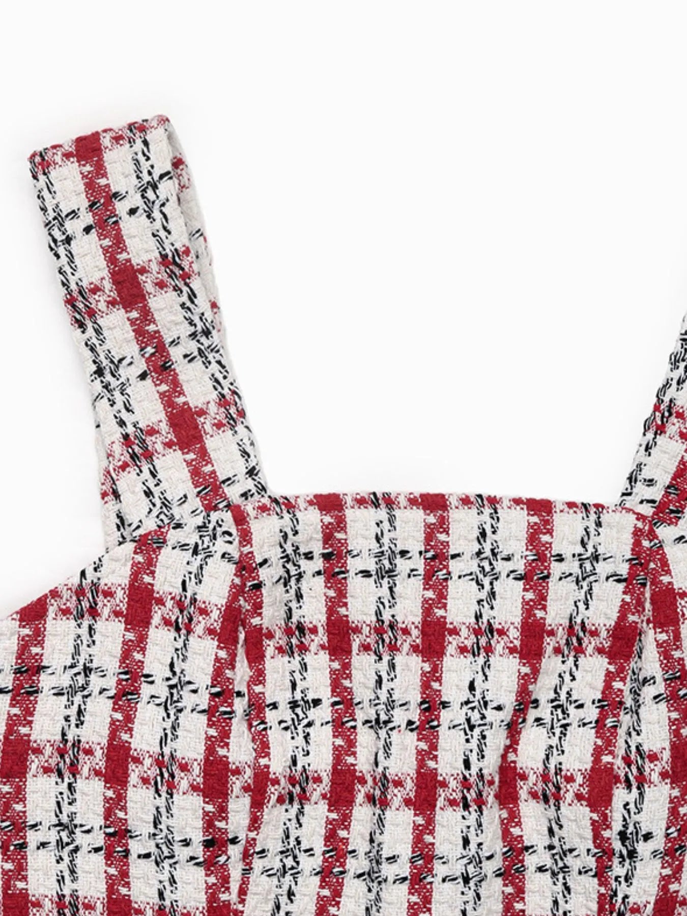 Plaid Tweed Square Neck Mini Dress -
