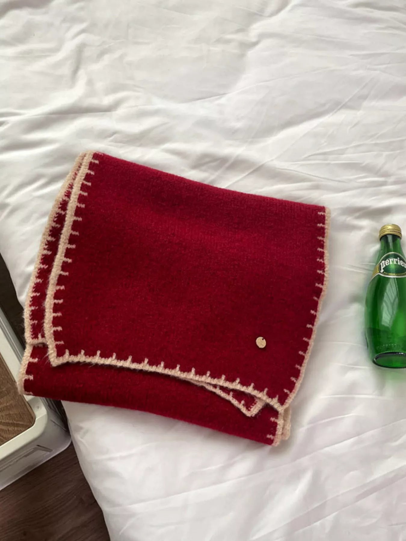 Contrast Trim Knit Scarf - Red One Size