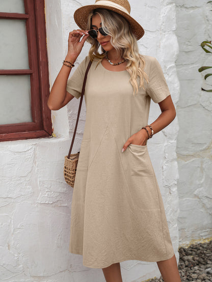Round Neck Short Sleeve Dress -