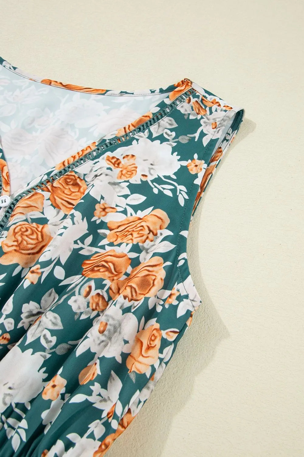 Floral Print Trimmed V-Neck Tie Waist Dress -