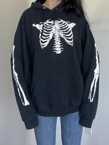 Drawstring Skeleton Long Sleeve Hoodie -