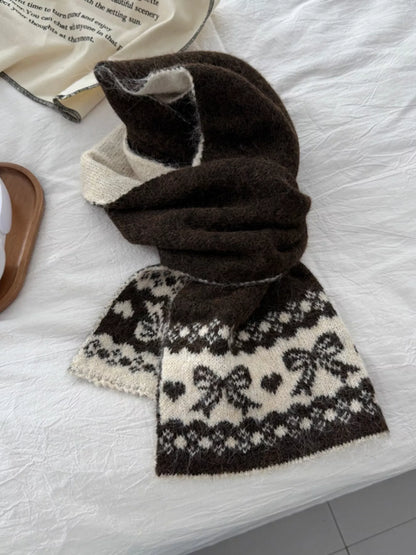 Warm Knitted Bowknot Scarf - Brown One Size