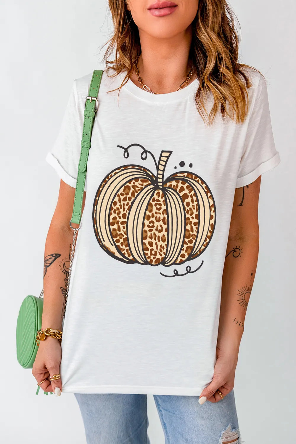 Pumpkin Round Neck Short Sleeve T-Shirt -