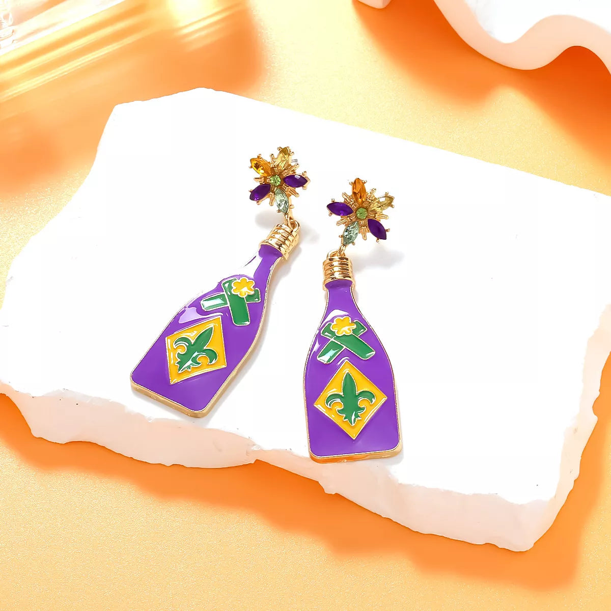 Mardi Gras Bottle Dangle Earrings -