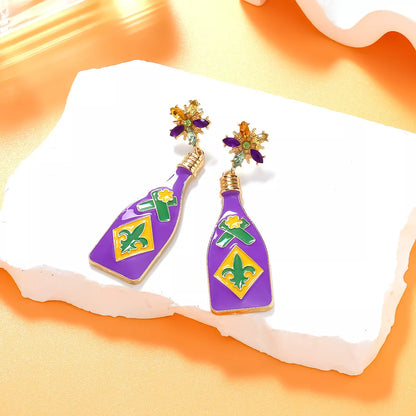 Mardi Gras Bottle Dangle Earrings -
