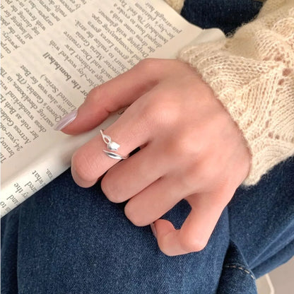 Flower Bypass Ring - Silver One Size
