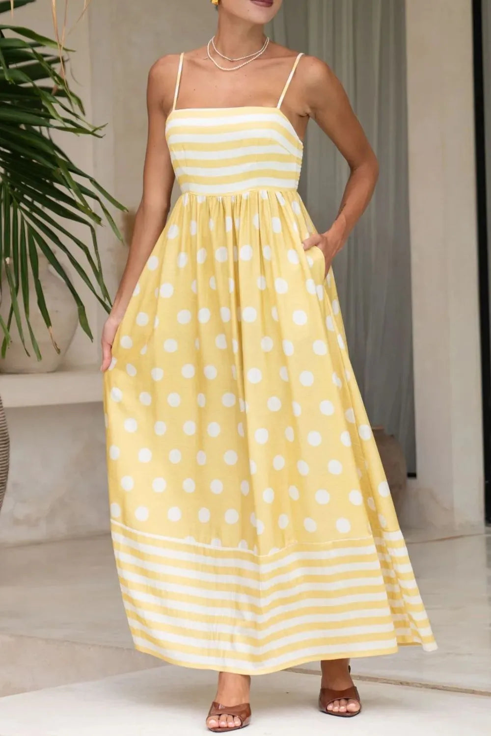 Polka Dot Square Neck Cami Dress -