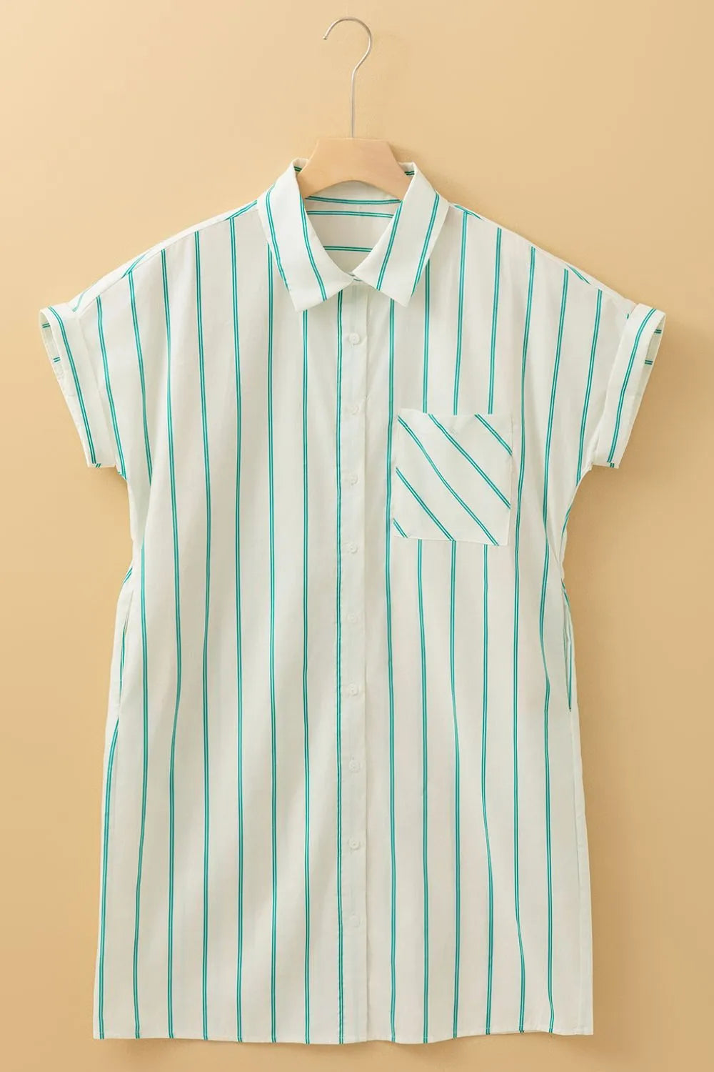 Striped Wide Shift Mini Shirt Dress -