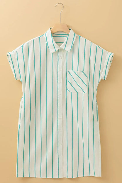 Striped Wide Shift Mini Shirt Dress -