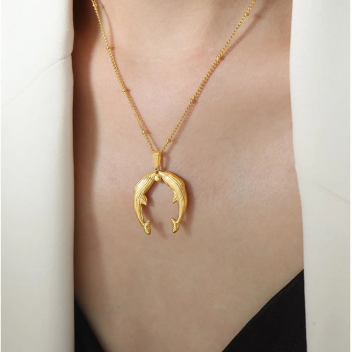 Gold Dolphin Jewelry Set with Necklace and Earrings -