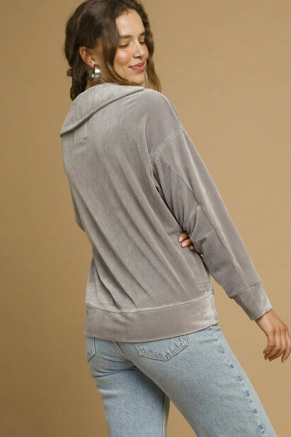 Soft Thermal Collared Long Sleeve Top - Grey