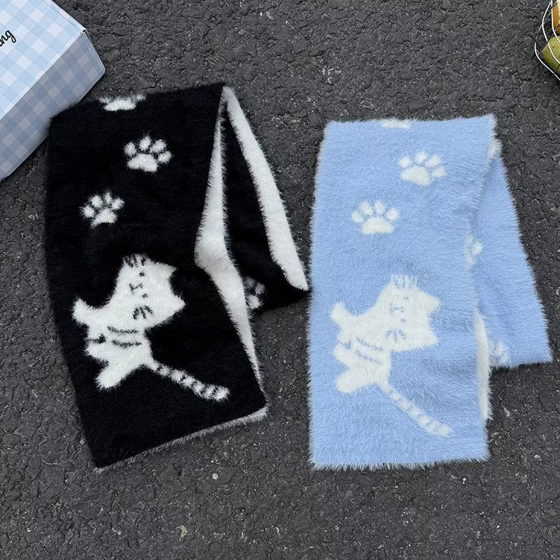 Cute Cat Paw Print Plush Scarf -