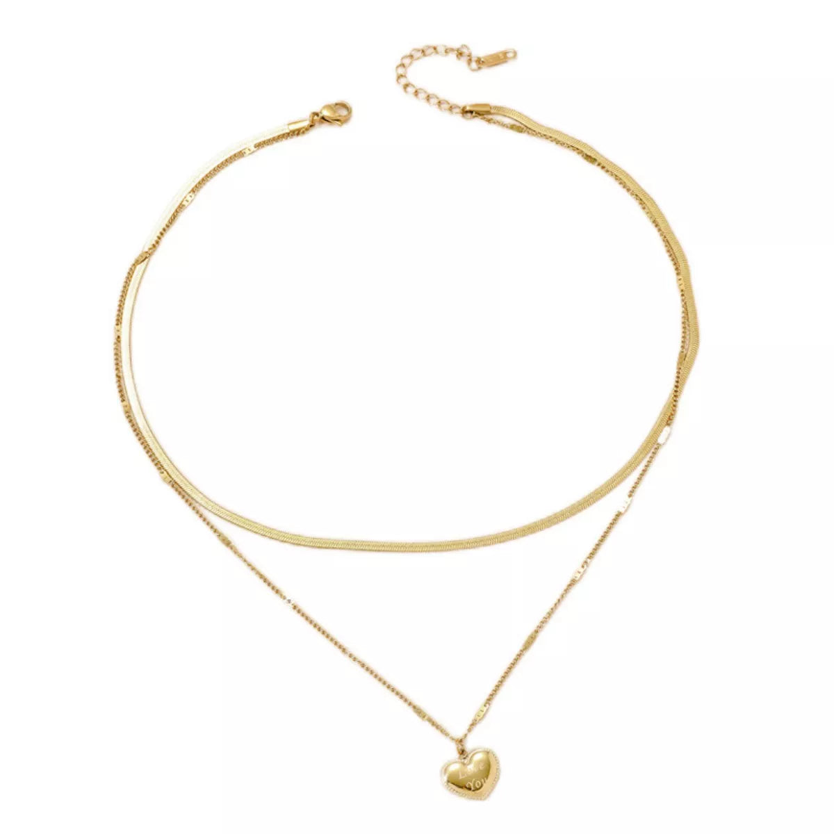 Gold-Plated Double Layered Heart Pendant Necklace -