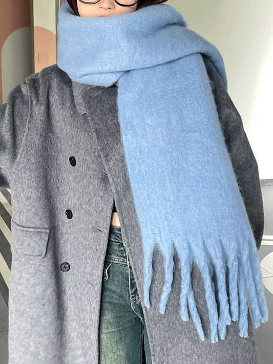 Solid Color Fringe Scarf - Haze Blue One Size