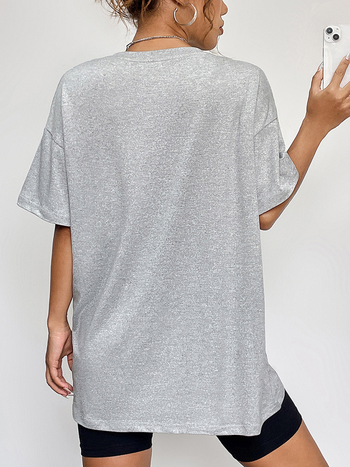 Round Neck Short Sleeve Ghost Graphic T-Shirt - Cloudy Blue