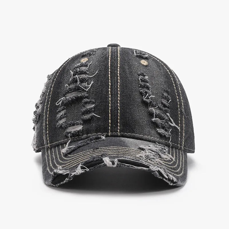 Distressed Adjustable Cotton Baseball Cap - Dark One Size
