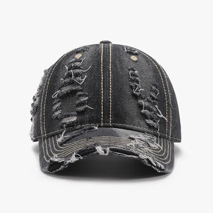 Distressed Adjustable Cotton Baseball Cap - Dark One Size