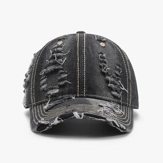 Distressed Adjustable Cotton Baseball Cap - Dark One Size