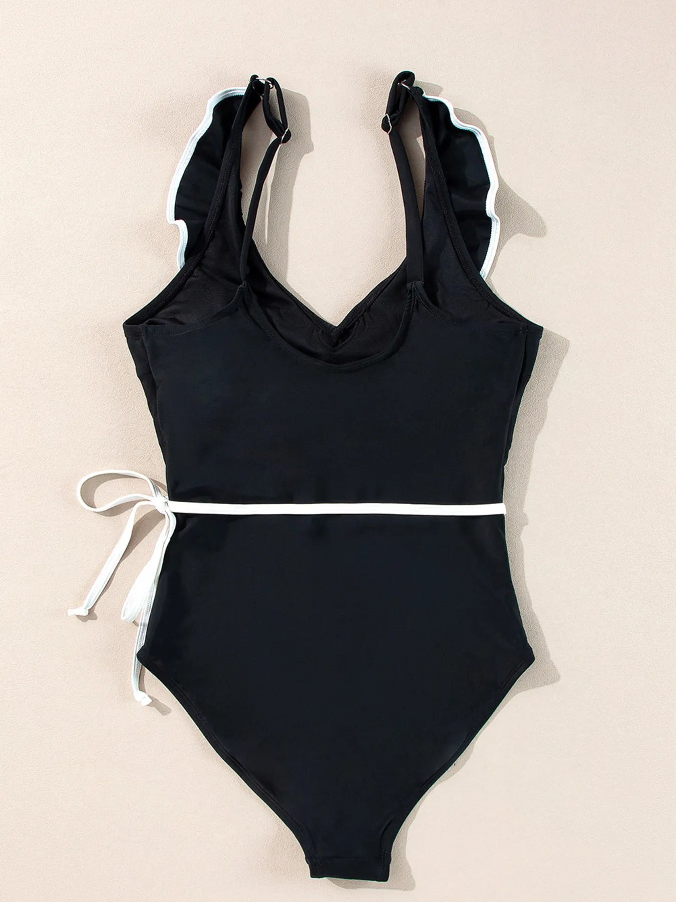 Ruffle Trim V-Neck One-Piece Swimsuit -