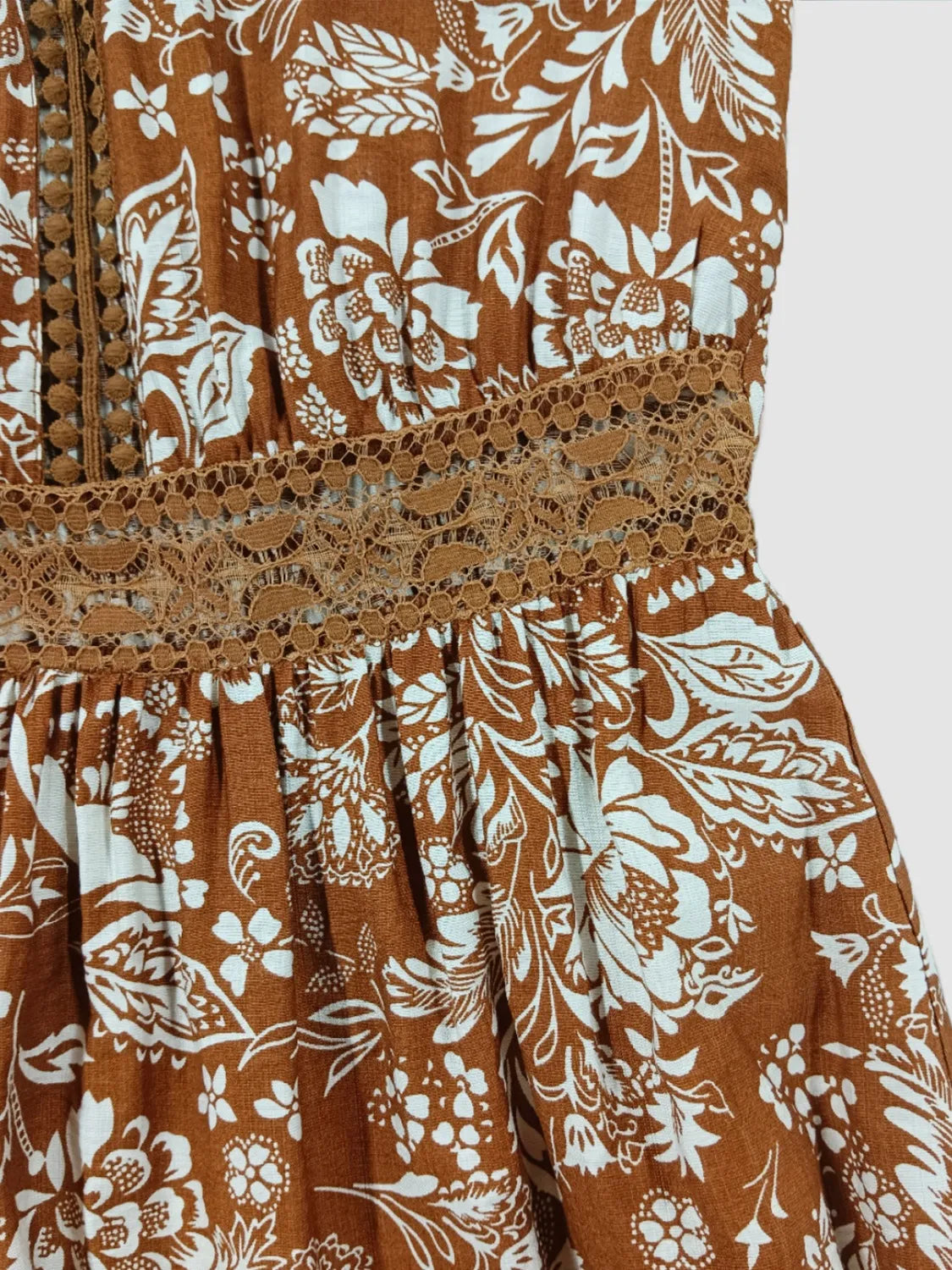 Lace Detail Printed Short Sleeve Midi Dress -