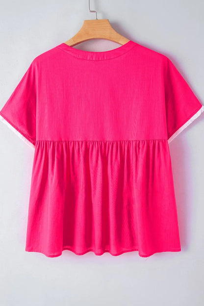 Geometric Embroidered Tassel Tie Neck Blouse -