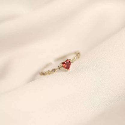 925 Sterling Silver Zircon Heart Open Ring -
