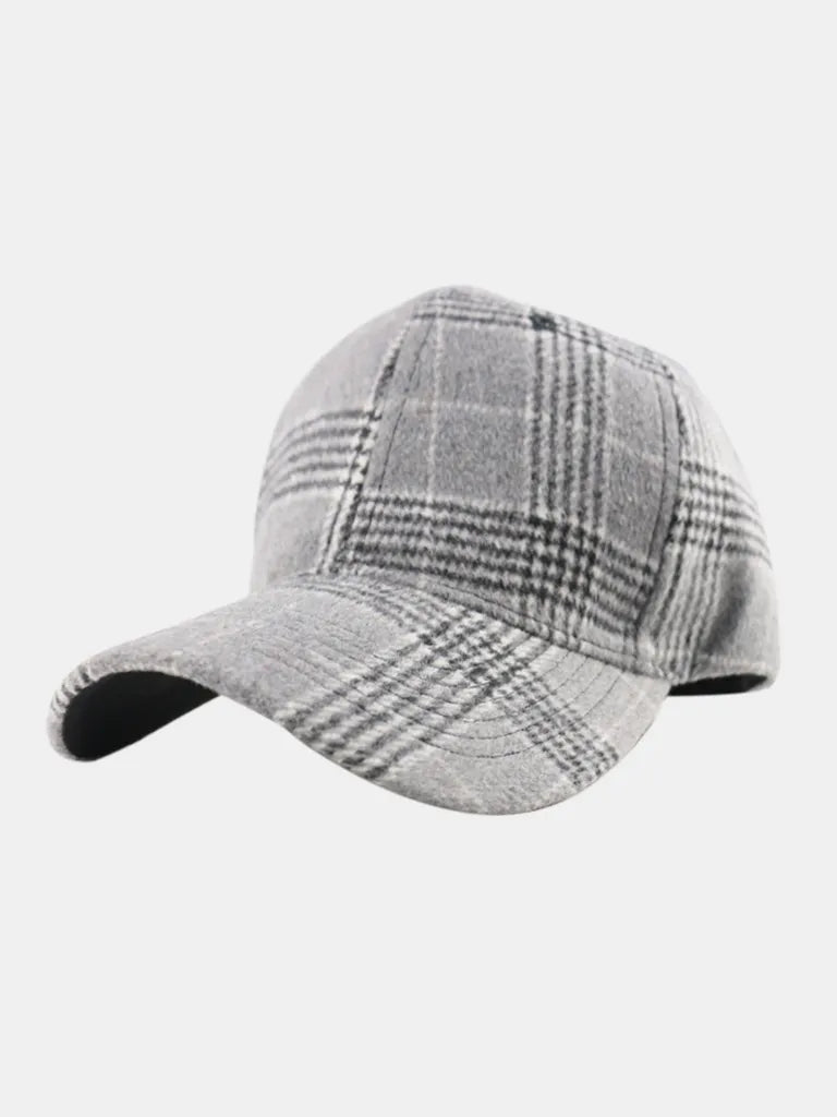 Plaid Cotton Baseball Cap - Gray One Size