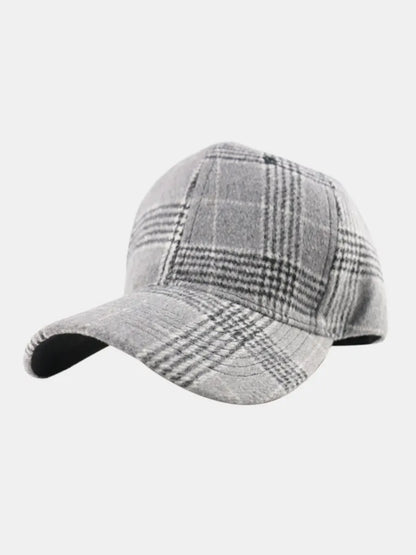 Plaid Cotton Baseball Cap - Gray One Size