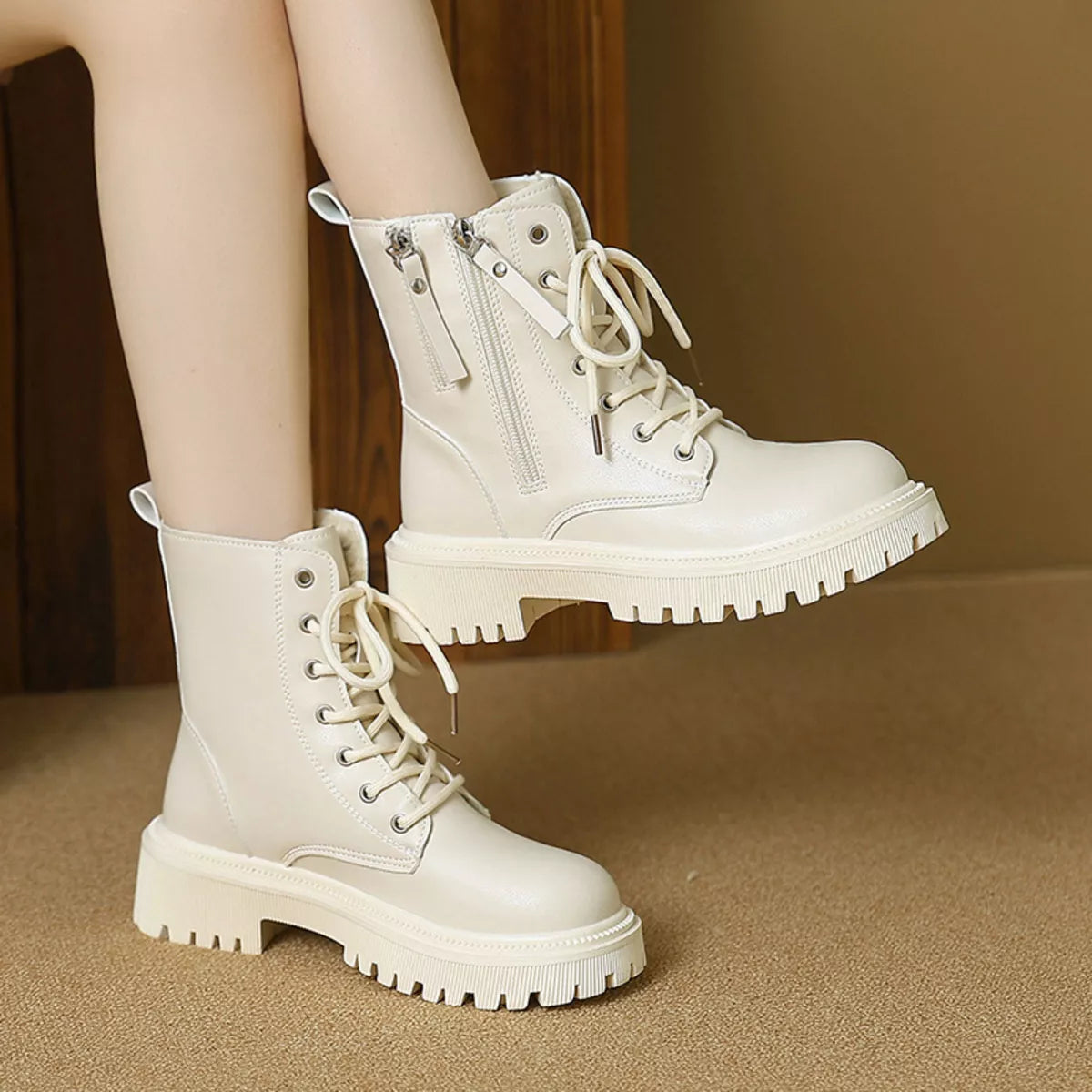 Lace-Up Ankle Combat Boots -