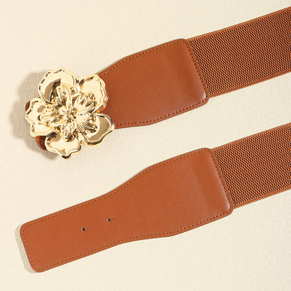 Flower Alloy Buckle Elastic Belt -