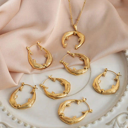 Gold Dolphin Jewelry Set with Necklace and Earrings -