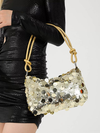 Sequin Embellished Shoulder Bag - Gold One Size