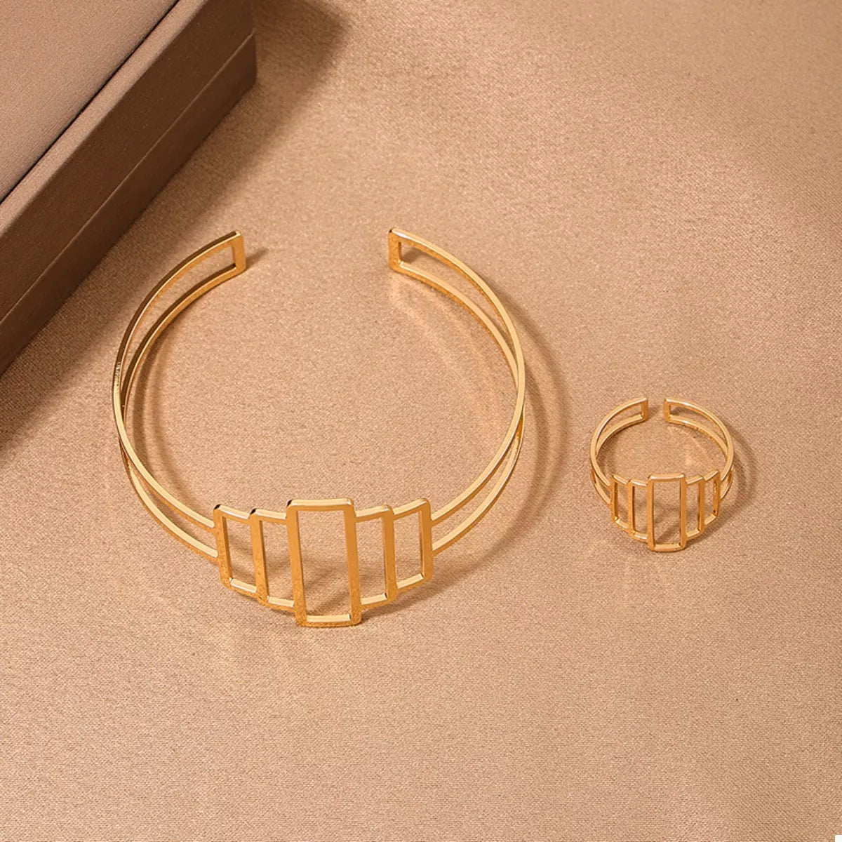 Gold-Plated Open Bracelet and Ring Jewelry Set -