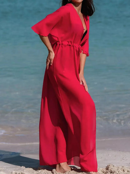 Solid Color Flutter Sleeve Cover-Up -