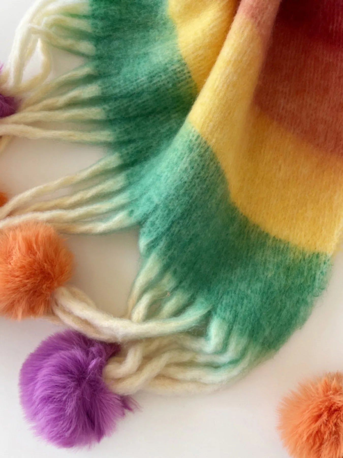 Rainbow Striped Fuzzy Scarf -