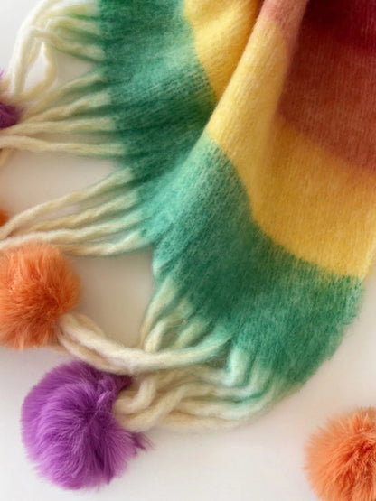 Rainbow Striped Fuzzy Scarf -