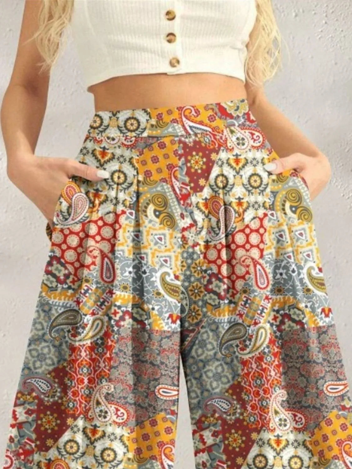 Printed Wide Leg Pants -